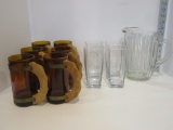 Lot Misc. Glassware.  Panel Glass Pattern Beer Pitcher,