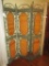 Trifold Metal Screen w/ Woven Wicker Inserts - few finials missing - 69