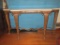 Mahogany Finish Entry Table w/ Carved Paw Feet & Decorative Metal Stretcher - Marble Top