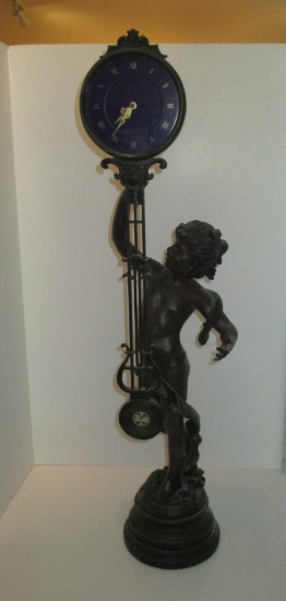Bronze  24" Tall Finish Resin Putti Statue holding Battery Operated Clock