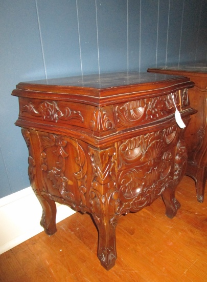 Heavily Carved Mahogany 3 Drawer Chest w/ Carved Pulls 27" X 25" X 16"