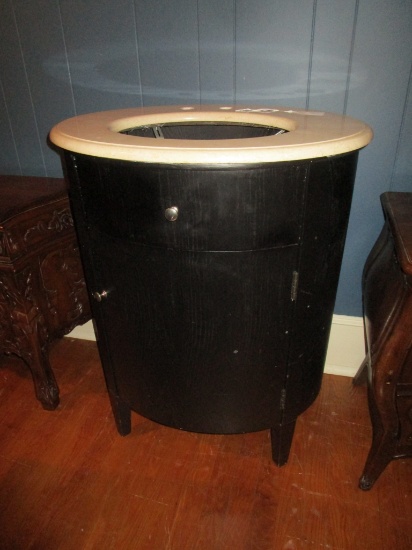 Classy Oval Bathroom Sink w/ Faux Marble Top & Black Stained Wooden Base