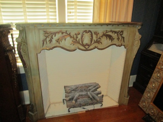 French Style Decorative Fireplace Surround w/ Marble Hearth - Electric Logs for cozy effect