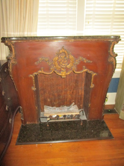 Beautiful Mahogany Fireplace Surround w/ Marble Top & Hearth - Heavily Carved Accents
