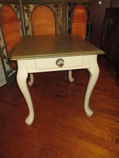 Painted One Drawer End Table w/ Ceramic Decorative Pull - 21.5" X 20.5" X 25.5"