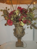 Beautiful Urn Planter w/ Grecian Motif Design w/ Faux Floral Arrangement