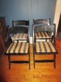 4 Adorable Folding Wooden Chairs w/ Striped Upholstered Seat - Great Chippy Paint Look