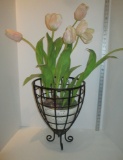 Decorative Metal Planter w/  Tall w/ Beautiful Silk Tulips - This will make a room POP!