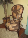 French Parlor Chair w/ Mahogany Arms & Legs. Stunning Upholstered Piece in Earth tones