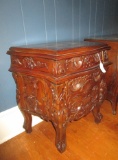 Heavily Carved Mahogany 3 Drawer Chest w/ Carved Pulls 27