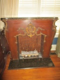 Beautiful Mahogany Fireplace Surround w/ Marble Top & Hearth - Heavily Carved Accents