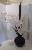 Silk Floral Arrangement in Black Ceramic Planter - 16.5