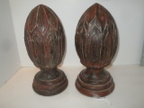 Pair Carved Wooden Finial Decorative Pieces 11
