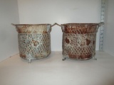 Pair Decorative Tin Planters w/ Fruit Design - 10.5