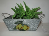 Decorative Tin Double Handled Planter w/ Faux Arrangement - 3.5