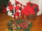 Lot - 2 Christmas Baskets w/ Faux Poinsettias & Christmas Candleholder