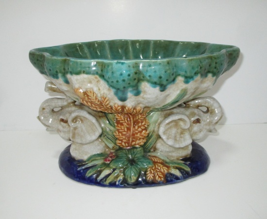 Oriental Imports Bowl w/ Elephant Motif Pedestal H 7.5" X W 10"