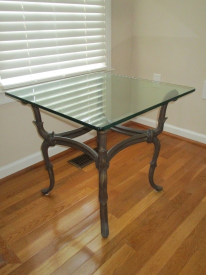 Decorative Glass Top Accent Table w/ Cast Iron Decorative Base 24" Sq. X 22 Tall