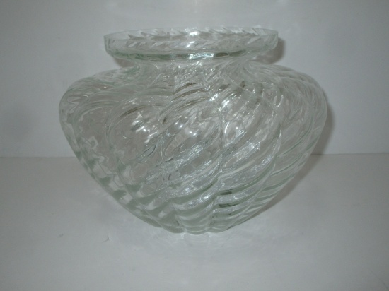 Bulbous Ribbed Glass Vase w/ Glass Flower Bricks - 7"