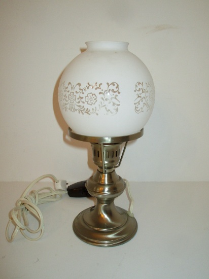 Pewter 10.5" Accent Lamp w/ Frosted & Etched Glass Globe