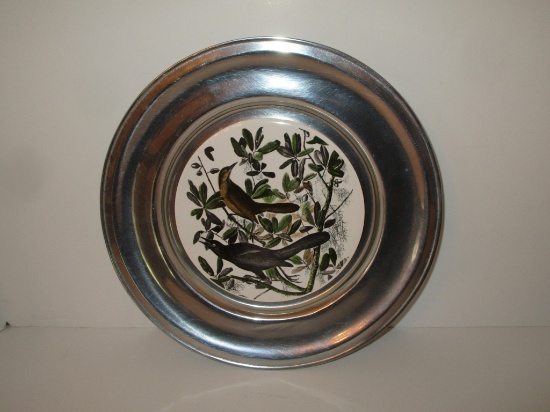 Wilton Collections Pewter 11" Collector Plate w/ Porcelain Black Bird Insert