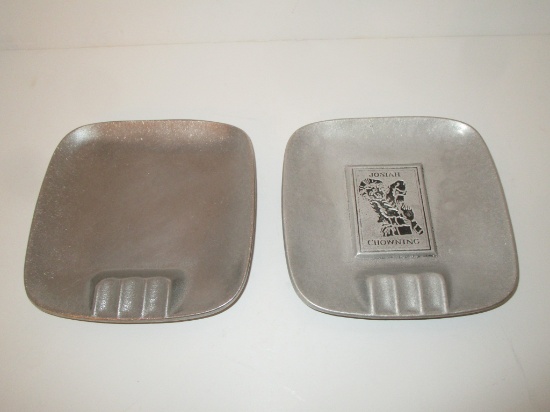 Pair Pewter Ashtrays - 6 1/4" Square - 1 Impressed Design Josiah Chowning