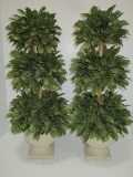 Pair Faux Silk Topiaries in Resin Planters - 21