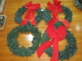 4 Large Faux Fir Christmas Wreaths - 3 w/ Bows - 31