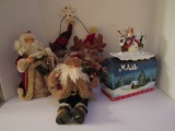 Lot - Misc Christmas Lot - Stuffed Santa's, Etc., Mailbox, see pics