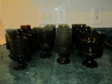 27 Pieces of Tiffin Glassware including Sherbets - Madeira - Olive Green w/ 3 Amber