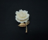 Pre Ban Ivory Rose Pin w/ Gold Plated Accents