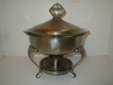 Wm Rodgers Brushed Pewter Chafing Dish w/ Lid & Warmer & Pyrex Dish Insert - 11