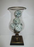 Beautiful Glass Globe on Brass Pedestal w/ Black Resin Base (5 Orbs)