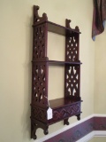 Chippendale Mahogany Wall Shelf w/ Bottom Drawer 38