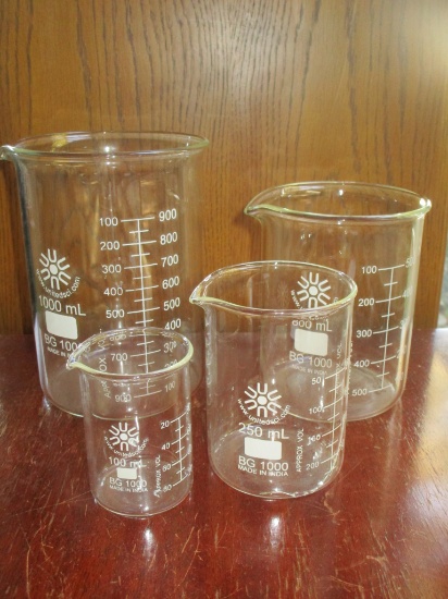 4 Glass Beakers - 100 mL, 25 mL, 600 mL, 1000 mL