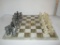 Marble Chess Set w/ Marble Chess Men (few need repair) - 14