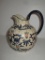 Beautiful Bulbous Pitcher w/ Cobalt Handle & Enameling by Expressions