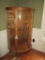 Oak Curved Glass China Cabinet w/ 4 Glass Shelves