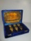 7 Piece Brass Lebanese Sherry Set - 6 Stems & Tray in Blue Velvet Box