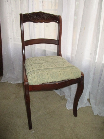 Mahogany Carved Back Side Chair w/ Upholstered Seat