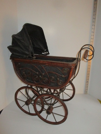 Repop Doll Pram - little wear but adorable wood & cloth