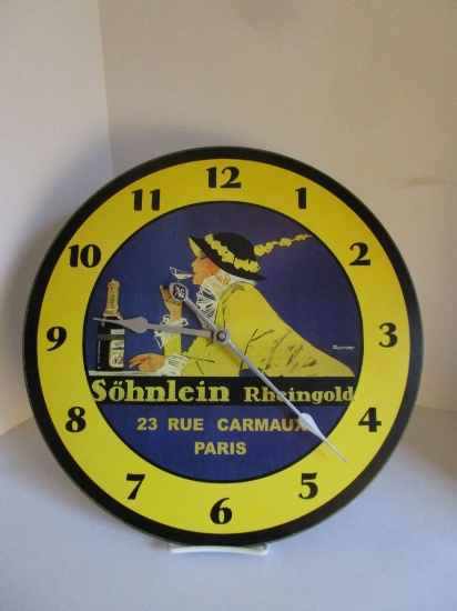 15.5" Repop French Advertising Clock on Cardboard. Fun Decorative Piece