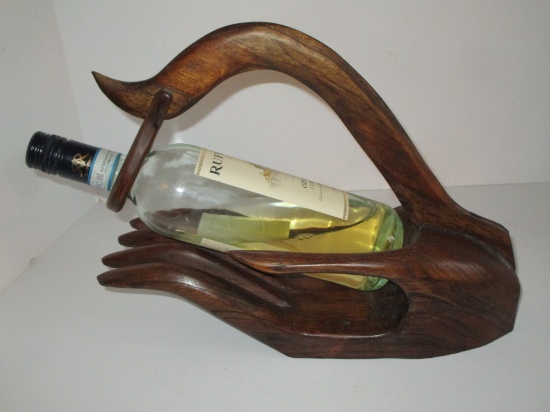 Teak Hand Carved "Hand" Wine Bottle Holder [wine bottle not included]