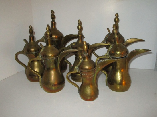 7 Brass Arabic Tea Pots [tallest 11.5" smallest 7"]