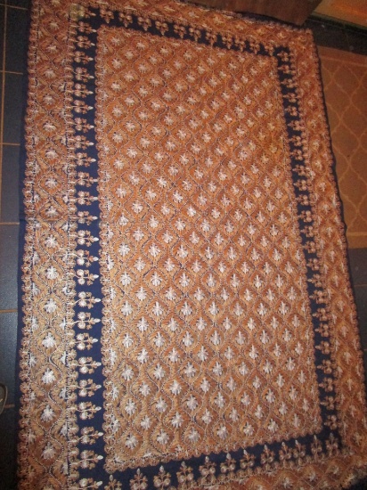 Black, Gold & White Circle Stitch Table Cloth - approx. 72"X 96"