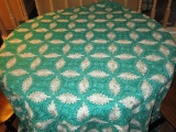 Vintage Emerald Green Circle Stitch Table Cloth - approx. 92