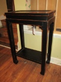 Mahogany Oriental Style Accent Table - damage to bottom shelf from stuck candle, not too bad