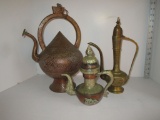 3 Indian Etched Brass Teapots - 14