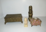 Lot - Jewelry Boxes, Brass Bookend, Alabaster Sphinx