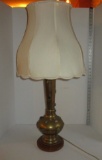 Exceptional Indian Brass Table Lamp w/ Stone Inserts Cloth Shade